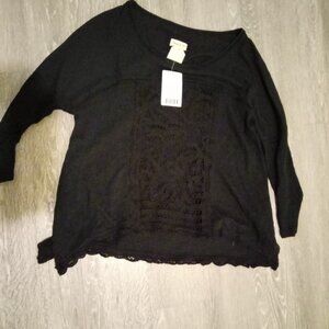 Anthropologie Meadow Rue Black Tayrona Textured Lace 3/4 Sleeve Top Size M